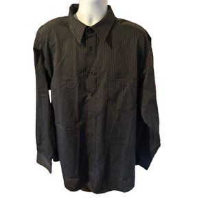 Beverly Hills Polo Club gray with black stripes long sleeve button up shirt size